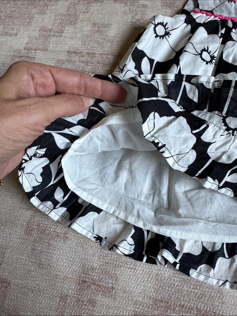 The Children's Place Black and White Floral Sundress with Pink Accents 9-12M